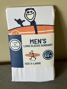 Life Is Good Surf L/S Tee Sun Shirt Surfboard Mens XL White UPF 50 New - Picture 1 of 2