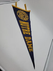 Vintage Notre Dame University Pennant Navy Blue Yellow - Picture 1 of 2