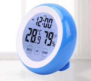 Digital Thermometer Clock, Temperature Humidity Monitor Alarm Clock Touch Screen - Picture 1 of 29