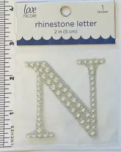 Letter N Rhinestone Sticker 2" Clear Sliver Glitter Scrapbook Monogram Bling - Picture 1 of 1