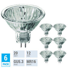6 Pack 20MR16 Halogen Bulb BAB 20W 12V FL MR16 Dimmable 2-Pin GU5.3 Cover Glass