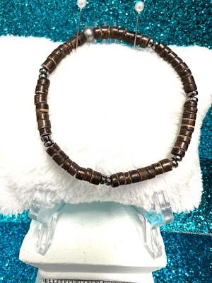 Pulseira elástica espaçadora de madeira polida ocidental e metal arma Rondelle 8,5 polegadas - Imagem 1 de 4