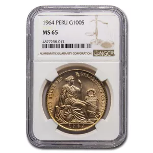 1964 Peru Gold 100 Soles MS-65 NGC - Picture 1 of 3