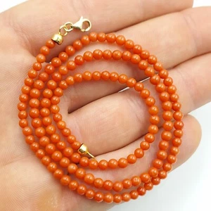 collana donna vero di CORALLO ROSSO naturale e argento 925 Dorato Palline 3,5 mm - Foto 1 di 11