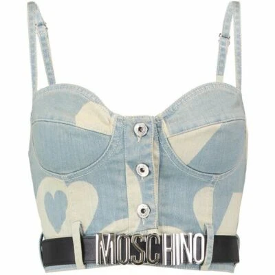 Moschino Couture Итальянский Джинсовый Бюстье Топ с Черным Логотипом Ремень IT 42 Средний США 8 - Изображение 1 из 4