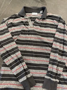 Men's Burberry Polo Long Sleeve Black, Gray & Red Stripe Shirt XL - Picture 1 of 8