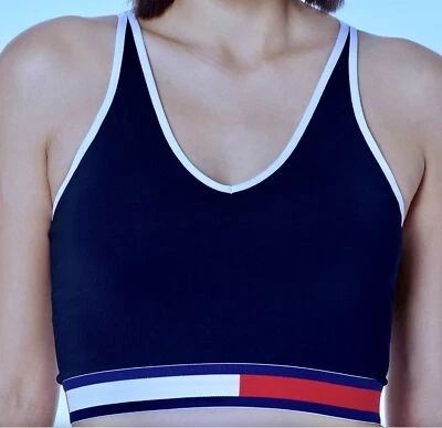 TOMMY HILFIGER 背带海军蓝长款运动文胸上衣女式 S M L XL 码 — 第 1/4 张图片