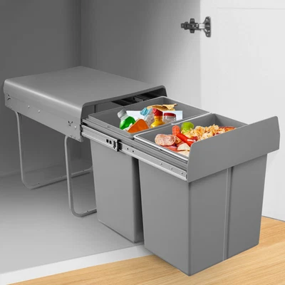 40L Abfalltrennsystem Müllsammler Mülltrenner Eimer Auszug Einbau Trennung 2x20L - Bild 1 von 4