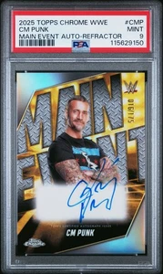2025 Topps Chrome WWE Main Event Autographs CM Punk #CMP Refractor 016/175 PSA 9 - Picture 1 of 2