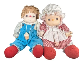 Vintage Ice Cream Rag Doll Boy Girl Yarn Hair Soft Body Plastic Head Hands Large - Picture 1 of 23