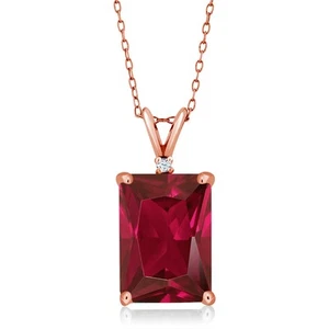 18K Rose Gold Plated Silver Created Ruby Pendant Necklace For Women (5.02 Cttw, - Picture 1 of 4