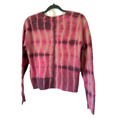 Aqua 女式粉色圆领长袖羊绒领带染料毛衣运动衫 S — 第 1/4 张图片