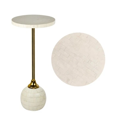 END1005A Evelyn 26" Modern Glam Metal/Resin Mosaic Pedestal Drink Table, Crea... - Image 1 of 4
