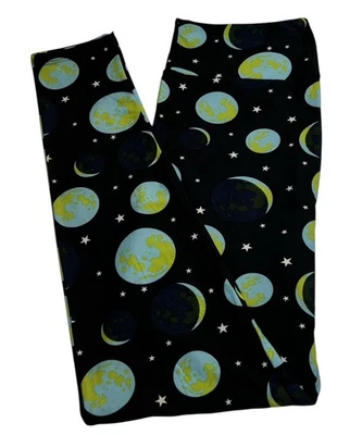 Leggings LuLaRoe TC Alto Curvilíneo Galaxia Unicornio NEGRO Estrella LUNA Planeta TIERRA Espacio Foto 1 de 4