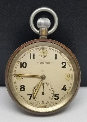 J0004 Swiss Moeris G.S.T.P. British Military Pocket Watch, Size 40mm, Working. - Image 1 of 4