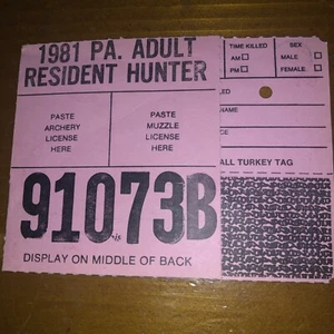 Penna 1981 vintage. Licencia de cazador residente adulto  Pantalla en el centro de la parte posterior B91073 - Imagen 1 de 2