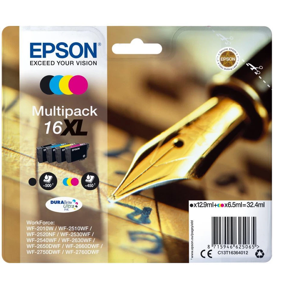 MULTIPACK EPSON 16XL Penna e Cruciverba C13T16364010/12 4ink x WF-2510FW/WF-2520 - Immagine 1 di 1