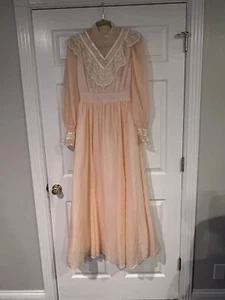 VTG Jessica McClintock Dress Peach Custom Made Women’s Med. 8-10 Floor Length - Picture 1 of 11