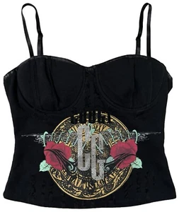 Y2K McBling Coogi Black Rhinestone Roses Corset Bustier Style Tank Top Large - Picture 1 of 6