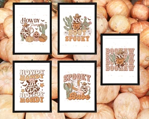 Retro Halloween Wall Decor Mailed Prints Set of 5 Gallery Wall Art Halloween Set - Picture 1 of 7