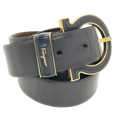 ■Auténtico Cinturón Salvatore Ferragamo Gancini Hombre Cuero Gris 23 A898 Foto 1 de 4