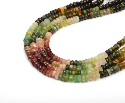 Natural Multi Tourmaline Beads Faceted Rondelle Beads 8 Inch Strand 5 MM Beads - Image 1 of 4