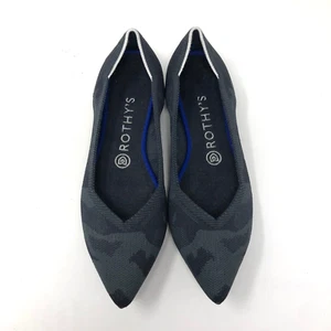 Rothys The Point Black Gray Camo Womens 8.5 Slip On Ballet Flat Washable - Picture 1 of 11