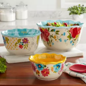 The Pioneer Woman Sweet Rose Sentiment Serving Bowls, 3-Piece Set - Picture 1 of 5