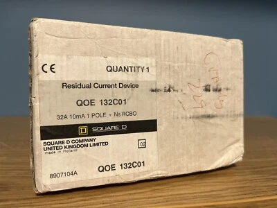 SQUARE D 32 AMP RCBO CURVE C 10kA 10mA RCBO QOE132C01 - Image 1 of 4