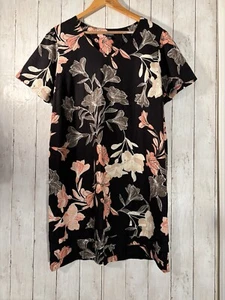 Nicole Miller Original Black Floral Linen Blend Shift Dress SZ XL Tiered - Picture 1 of 12