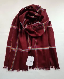 Nuevo Paul Smith Bufanda Arco Iris Bufanda a Cuadros en Borgoña - Imagen 1 de 5