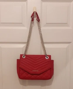 Jaeger Red Quilted Shoulder Crossbody Handbag Silver Hardware - Picture 1 of 11