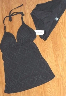 ***BOBBIE BROOKS TANKINI TALLA S JUNIOR NEGRO ENCAJE HALTER NUEVO CON ETIQUETAS Foto 1 de 2