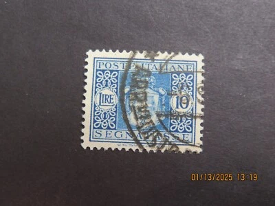 Italia 1934 franqueo debido escudo de armas 10L Scott's #J39 D7 bisagras usado azul Foto 1 de 2