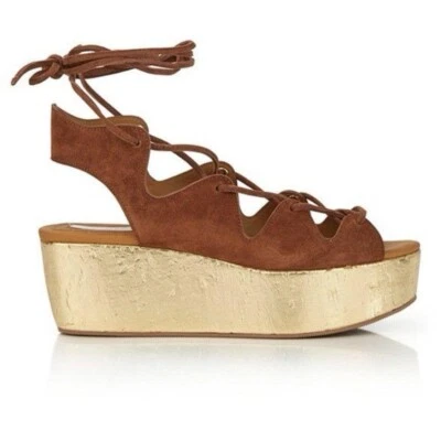 See By Chloe Liana Lace Up Platform Sandals Honey Gum Brown & Gold Size: 38 - Image 1 of 4