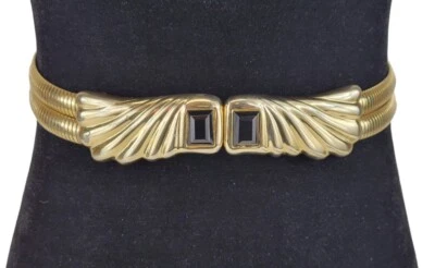 Cinturón Vintage Judith Leiber Serpiente Elastizado Doble Cadena Negro Ónix Tono Dorado OS Foto 1 de 4