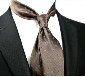 New Classic Polka Dot Brown JACQUARD WOVEN 100% Silk Men's Necktie Tie - Picture 1 of 1