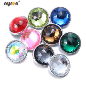 9pcs/lot 18mm Snap Button Crystal Glass Charms Multi Color Snap Jewelry HM098