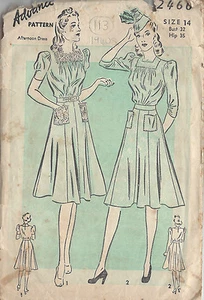 1940s Vintage Sewing Pattern B32" DRESS (113)  - Picture 1 of 1