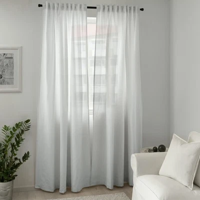 IKEA TIBAST Curtains 1 pair white COTTON with heading tape Size W 145 x H 250 cm - Image 1 of 4