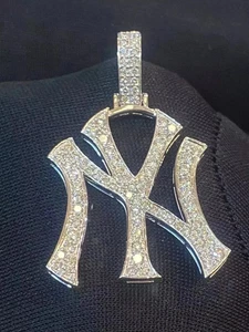2Ct Round Cut Lab Created Diamond Men's NY Custom Pendant 14K White Gold Plated - Picture 1 of 4