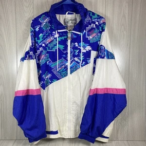 Casual Isle Vintage 80s 90s Colorblock Aztec Design Blue White Windbreaker XL - Picture 1 of 13