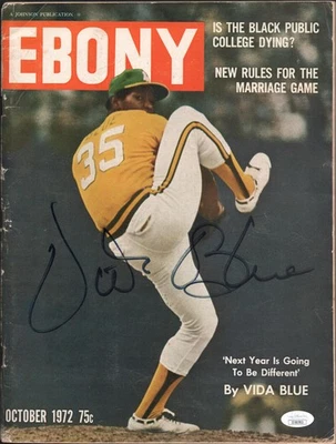 Auténtica revista de ébano autografiada firmada por Vida Blue Athletics JSA Foto 1 de 2