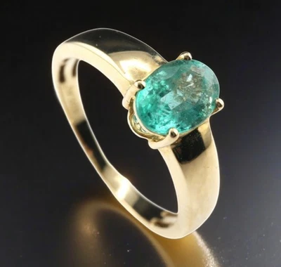 GJ69 * HARRY IVENS IV EDELSTEIN RING (20/63) SAMBIA SMARAGD OVAL 0,63ct 375er GG - Bild 1 von 4