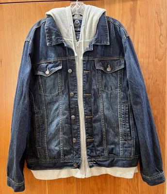 Chaqueta vaquera American Rag nueva sin etiquetas para hombre con cremallera/capucha, lavado oscuro talla XXL pesada Foto 1 de 4