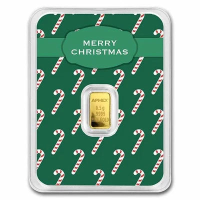 1/2 gram Gold Bar - APMEX (Merry Christmas, Candy Canes In TEP) - Image 1 of 4
