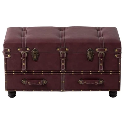 COZAYH Vintage Storage Bench, Upholstered Wooden Ottoman Bed Chest Box, Magenta - Image 1 of 4