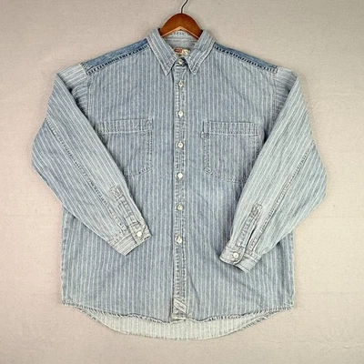 Levi's Denim Shirt Mens Large Blue Metal Button SilveTab Striped Farm Work 90's - Image 1 of 4