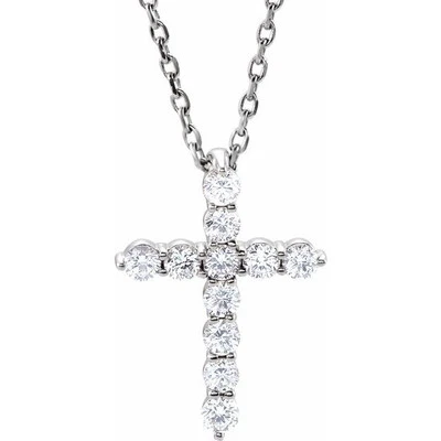 Platinum 1/4 CTW Natural Diamond Cross 16-18" Necklace - Image 1 of 2
