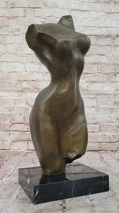 Abstract Female Torso Bronze Sculpture on Marble Base - Modern Nude Figure Art - Picture 1 of 10